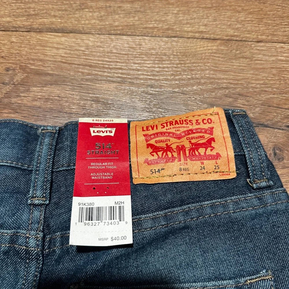 Levi's Dark Wash 514 Straight Fit Jeans Boys Size 8 Regular 24x25 NWT